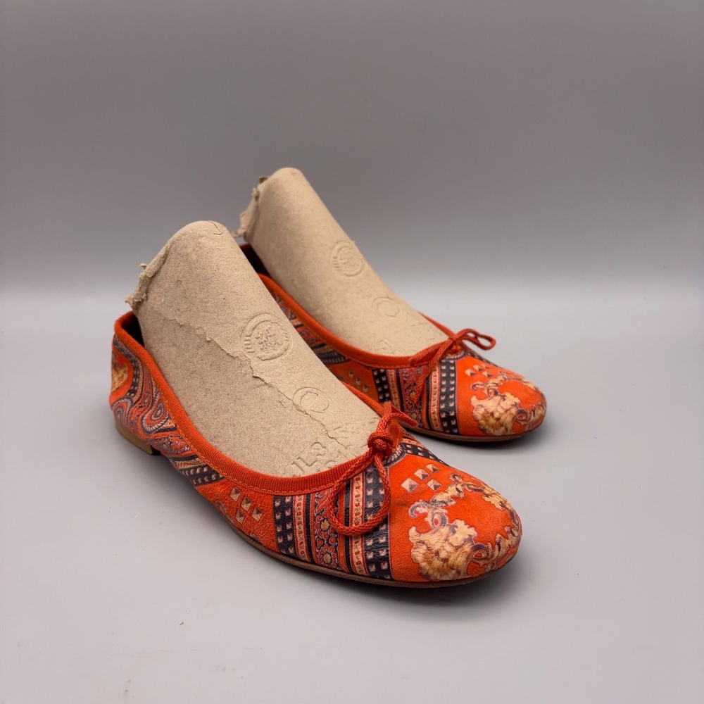 FS/NY Ballet Flats Womens 36 Orange Paisley Slip On French Sole Boho Chic Italy